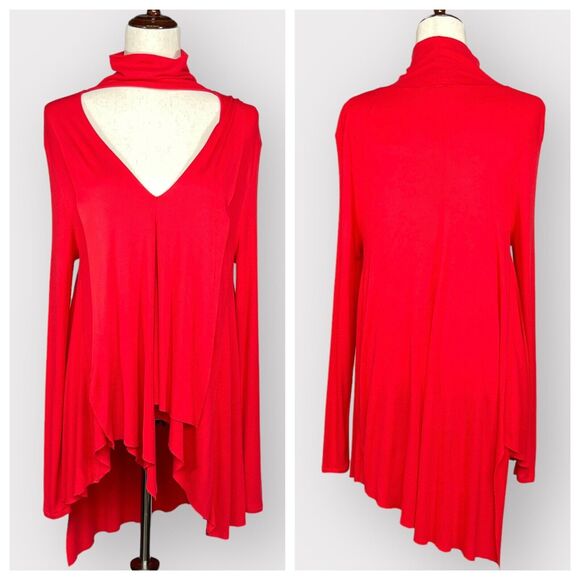 Free People Tunic Top Women S Asymmetric Hem Long Sleeves Rayon Stretch L15 - Picture 1 of 15